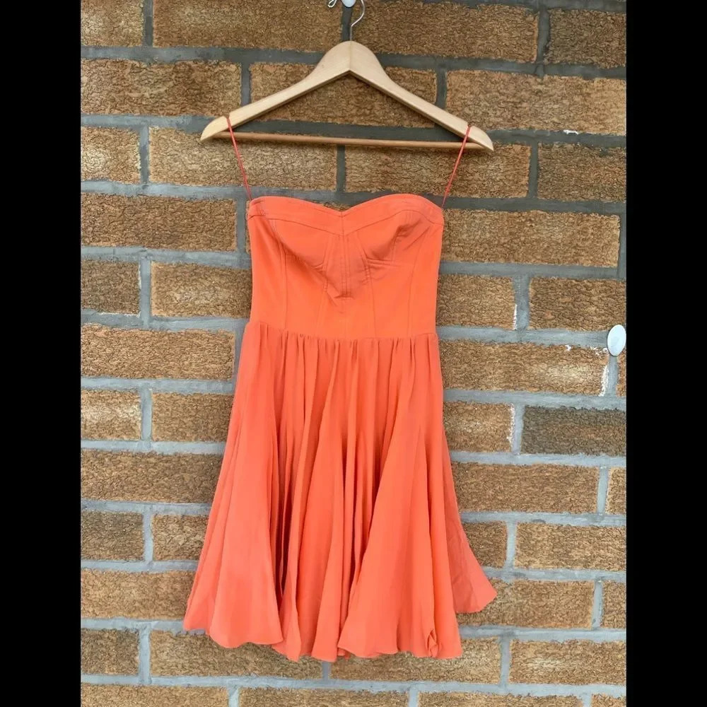 Rebecca Taylor coral bustier dress w full skirt